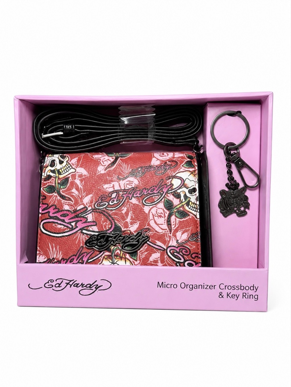 Ed Hardy Micro Organizer Crossbody & Key Ring/Bag Charm Gift Set